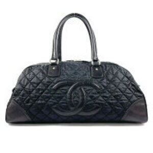CHANEL Paris York Line Boston Bag Black Leather